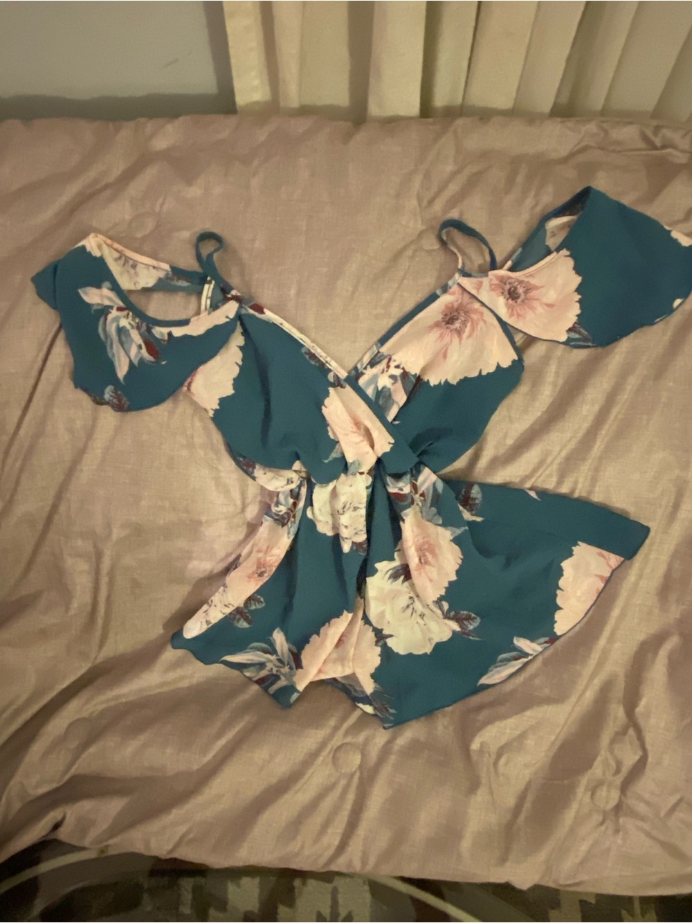 Fashion Nova Teal Floral Off-Shoulder